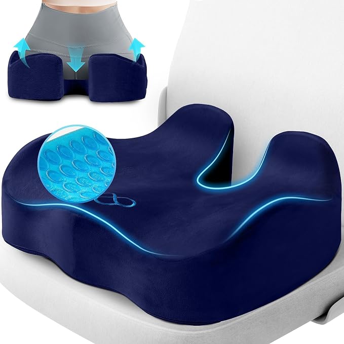 CushyOasis Seat Cushion, Gel Memory Foam Office Chair Cushions, (Blue) | Anti-Slip Back & Removable Cover, Ergonomic Tailbone Support Seat Cushion, Memory Foam Seat Cushion for Office by CushyOasis