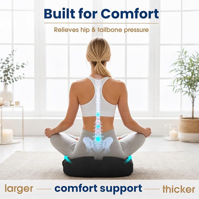 Memory Foam Seat Cushion for Office Chair & Car Seat, Black | for Office Chair, Car Seat, Relieving Pressure Tailbone Sciatica Back Pain for Long Sitting Office Workers, Car Drivers - Image 8
