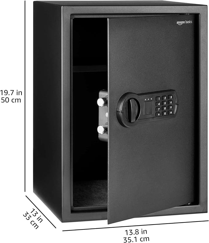 Amazon Basics Steel Home Security Safe Box with Electronic Keypad Lock for Documents, Jewelry, Valuables, 1.8 Cubic Feet, Black, 13.8"W x 13"D x 19.7"H - Image 8
