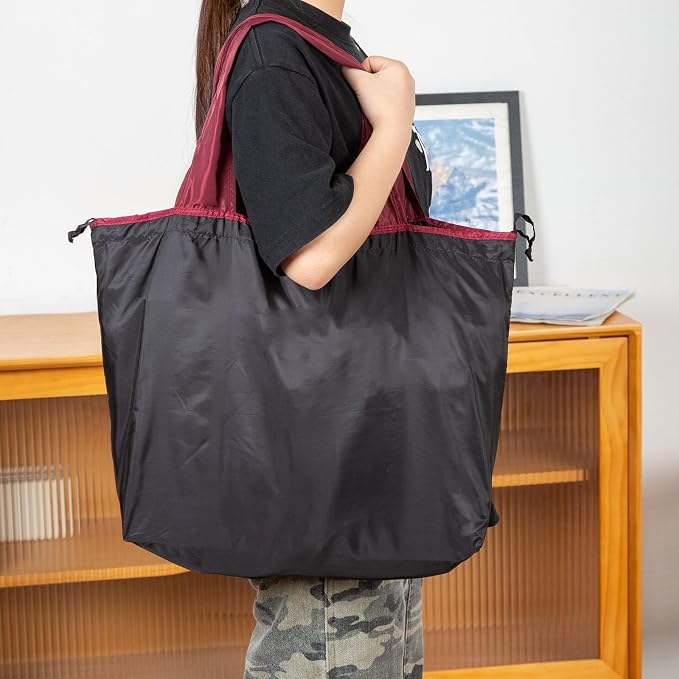 Reusable shopping tote bag, large capacity drawstring tightening top, foldable grocery tote bag, shoulder bag - Image 2