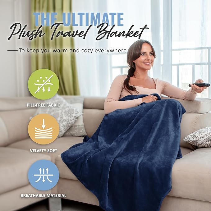 Soft & Warm Travel Blanket for Airplane & Car - Long Flight Essential for Women, Men, Kids - Compact Pillow with Luggage Sleeve & Backpack Clip - Image 2