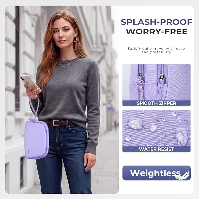 Skycase Travel Cable Organizer - Lightweight Water Resistant Dual-Layer Tech Pouch with Wrist Strap 9 Compartments Electronic Organizer Travel Case for Charger Cord Hard Drive,Medium,Purple - Image 7