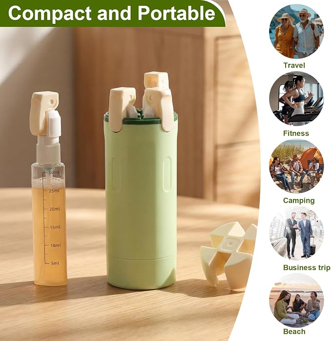 4 in 1 Travel Dispenser with 4 Pack 30ml Travel Bottles and Label Refillable & Leak Proof Portable Toiletry Containers with Locks for Shampoo Lotion Conditioner Cream(Green) - Image 6
