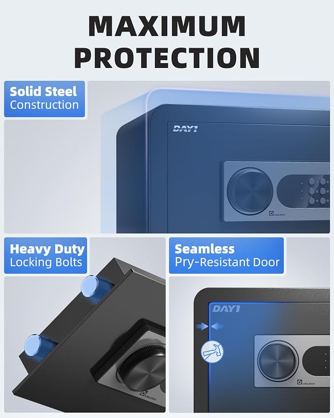 DAYI Hotel Safe, 1.4 Cubic Feet Laptop Closet Safe Box with Digital Keypad for Home Office Documents & Money, Dual Alarm System - D-22 - Image 2