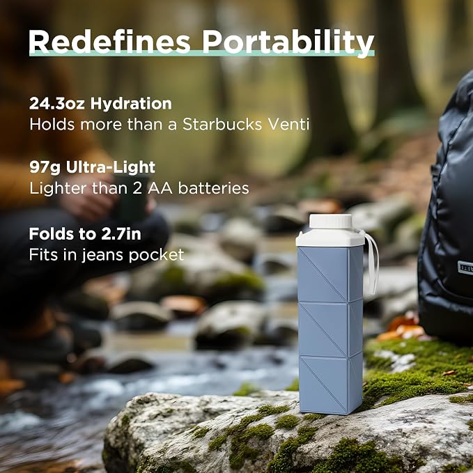 POMKAKA Collapsible Water Bottles 24.3oz(720ml), 2nd Generation Leakproof BPA-Free Travel Water Bottle,Lightweight Reusable Water bottle for Travel Cycling Gym Camping Sports,Blue - Image 2