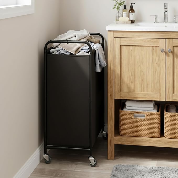 GRANNY SAYS Laundry Hamper, Large Cart with Wheels and Handles, Black, 110L | Heavy Duty Metal Frame, Silent Rolling Basket for Clothes in Bedroom, Bathroom, Dorm - Image 7