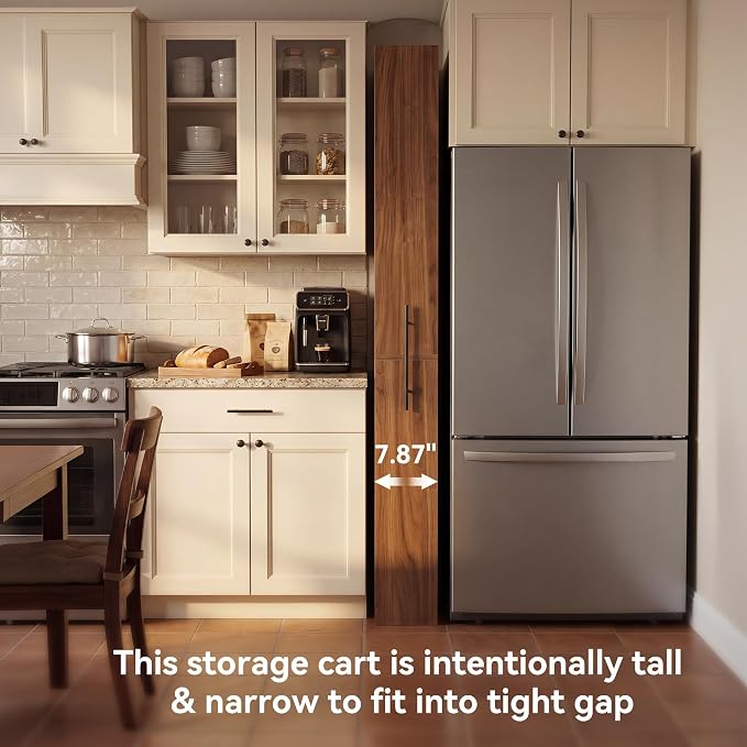 Extra Tall Slim Storage Cart Next to Fridge, Rolling Utility Cart on Wheels | with Metal Pegboard with Pegs, 4-Tier Mobile Shelf Organizer for Narrow Gaps - Image 3