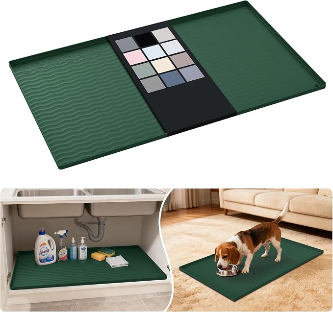 URMONA Waterproof Silicone Under Sink Mat 37'' x 22'' Shelf Liner for Kitchen and Bathroom, Cabinet and Counter Protector, Storage and Organizers, Litter Mat, Pet Cat Puppy Essentials(Green) by URMONA