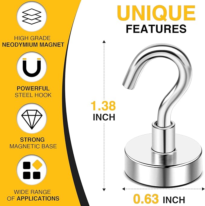 DIYMAG Magnetic Hooks 15pcs 30lbs Cruise Essentials 2026 Magnet Hook | Neodymium Heavy Duty Strong Magnets Hanging Ship Cabins Refrigerator Fridge Classroom Beach Vacation Kitchen Grills Home Tool - Image 2