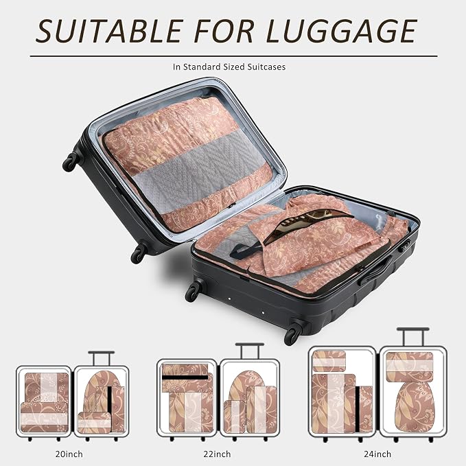 U+U 5 Set Packing Cubes, Travel Organizers with Shoe Bag (Paisley Pattern) | Ultralight Design & Easy Travel Organization - Image 5