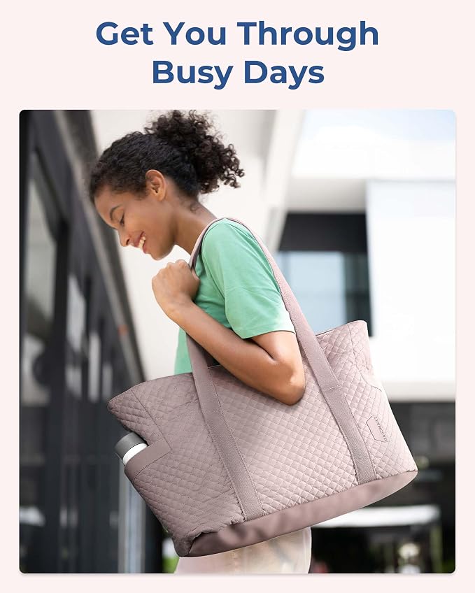 BAGSMART Crush Tote Bag for Women, 20L Puffer Work Tote with Zipper, Travel Essentials Quilted Nurse Hospital Bag - Image 7