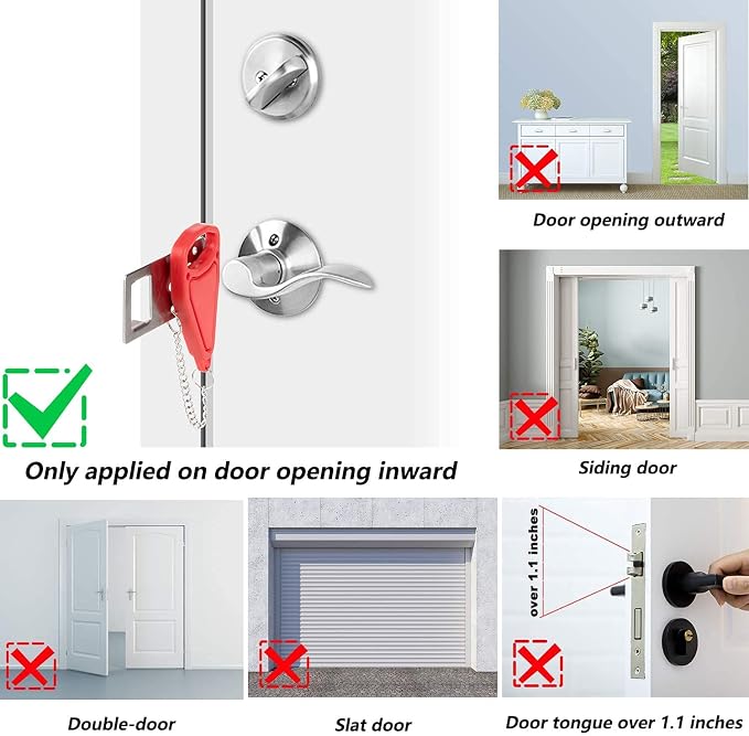 2 Pack Portable Door Lock, Hotel Travel Door Lock Security for Home | Hotel Safety Device for Door Security, Portable Lock for Hotel Room, Apartment, College Dorm and Travel - Image 5