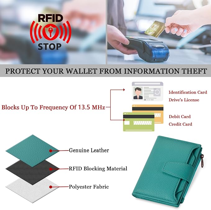 Small Wallet Women RFID Blocking Leather Bifold Compact Card Holder Wallet for Women with Zipper Coin Pocket 4 ID Window - Image 6