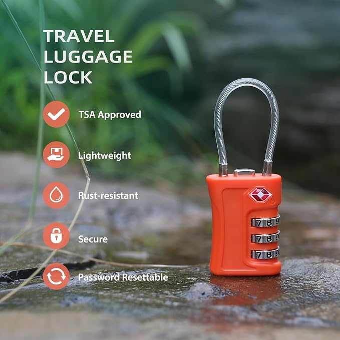 Luggage Locks TSA Approved 2 Pack, Small Padlock Combination, TSA Locks for Luggage, Travel Combo Padlock with Code, for Suitcase, Backpack Zipper, Locker, Gun Case (Black+Orange) - Image 3