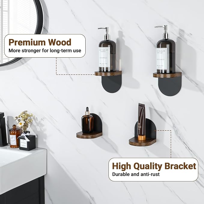 SAYAYO Small Floating Shelves for Wall Storage, 4 x 4 Inch Adhesive Shelves | Mini Shelf for Bedroom Decor, Display Wood Shelf Organizer with Black Base for Living Room, Office, Balcony, 4 PCS - Image 7