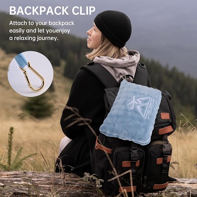Travel Blanket and Pillow-2-in-1, Ultra-Soft&Compact, One-Piece Airplane Blanket with Hand Luggage Belt and Backpack Clip,Travelers Accessories Gifts, 61x43 Inches (Blue) - Image 5