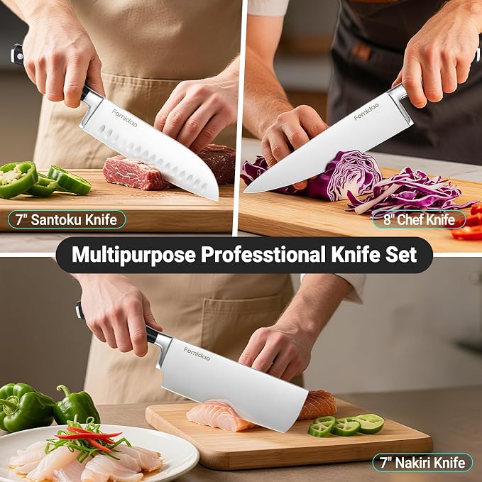4PSC Knife Block Set With Magnetic Knife Block Holder, Ultra-Sharp Japanese Kitchen Knife Set, High-carbon Steel Chef Knife Sets With Full Tang Handle Design - Image 5