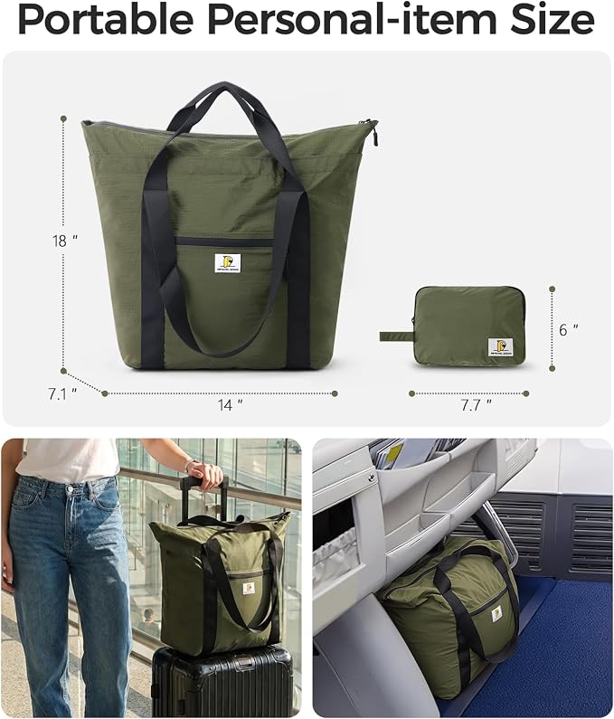 Foldable Travel Bag, 26L Duffle Bag for Travel, Expandable Second Carry-On Bag for Travel & Shopping, Water-Resistant Personal Item Bag, Olive Green - Image 3