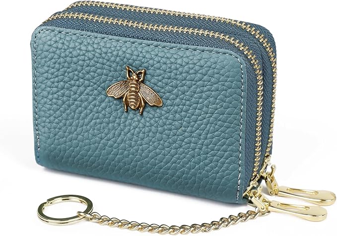 imeetu RFID Credit Card Holder, Small Card Wallet Women, Leather Card Case | Genuine Leather Women's Card & id Cases, Change Coin Purse with Zipper Keychain id Window, 20 Colors & 3 Styles, Daily, Gifts by imeetu
