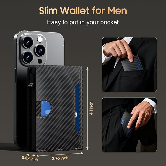Wallet for Men 8-11 Cards, Smart Pop Up Card Wallet, Anti-Theft Rfid Blocking Wallets With Cash Slots ID Window, Ultra Thin, Front Pocket (Carbon Fiber) - Image 6