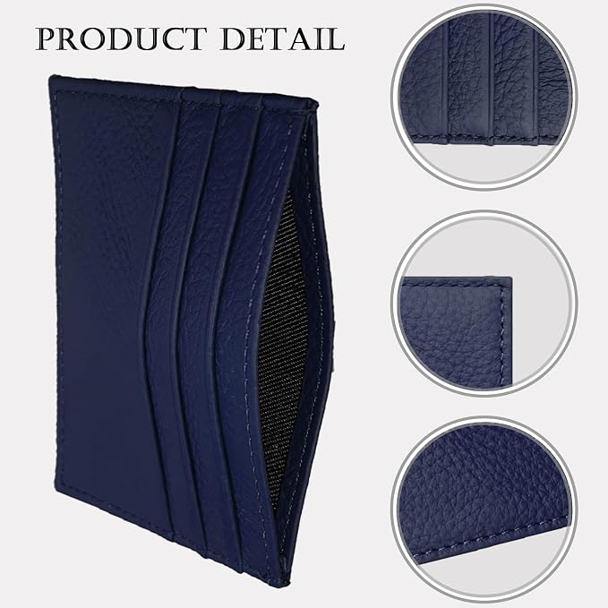 WOXVM Credit Card Holder Wallet RFID Blocking Slim Credit Card Cases Holder Premium Leather Minimalist Front Pocket Small Wallet with 6 Card Slots and 1 Pockets for Men Women (Navy Blue) - Image 3