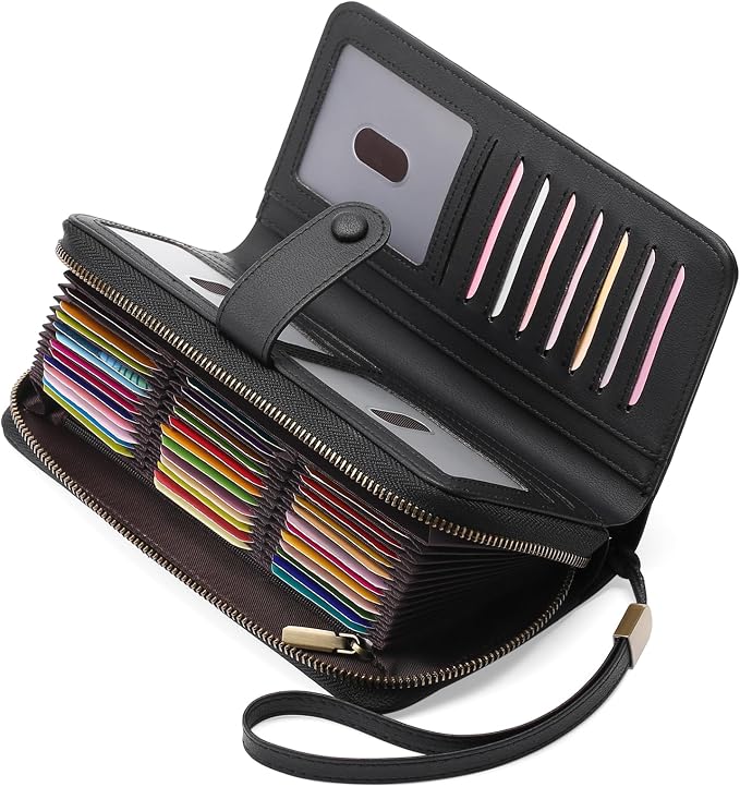 GAEKEAO Leather Credit Card Holder Wallet for Women RFID Blocking Large Capacity Bifold Zipper Card Case Organizer with Wristlet 45 Slots by GAEKEAO
