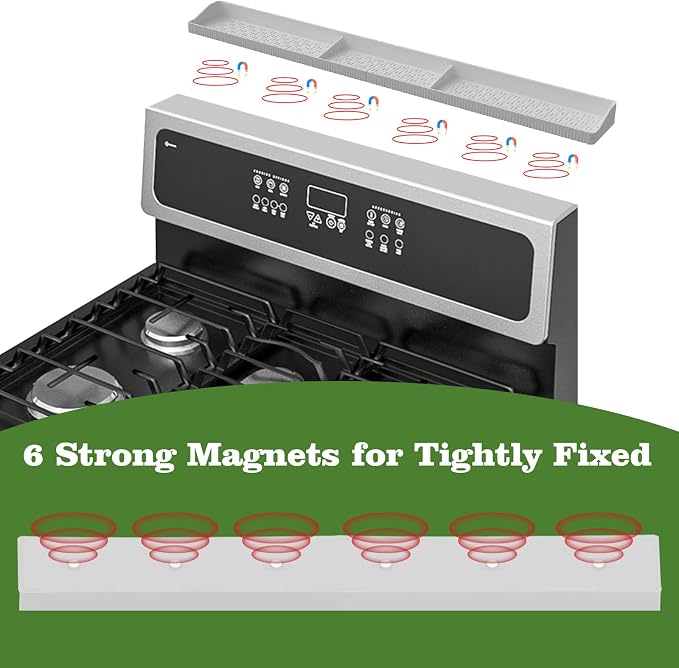 Stove Top Shelf 30 Inch - Silicone Material Magnetic Shelf for Stove -White | 3 Functional Partitions,Heat Resistant Kitchen Spice Rack Organizer - Image 3