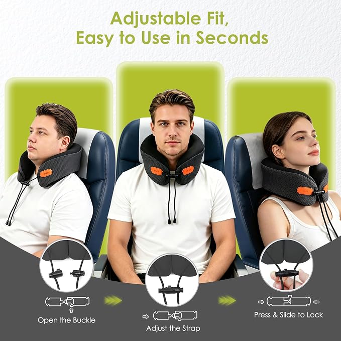 Premium Travel Pillow for Airplanes, Ergonomic Neck Pillow for Long Flights | 100% Pure Memory Foam Travel Neck Pillow with 360° Neck & Chin Support, U-Shaped Airplane Pillow, Petal-Shaped Support - Image 2