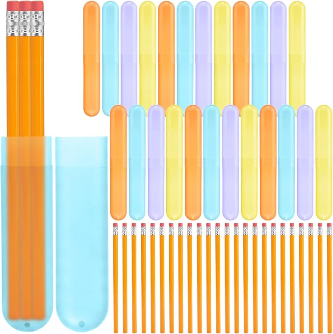 24 Sets Travel Toothbrush Holder with Pencils Bulk Portable Toothpaste Travel Case Multipurpose Toothpaste Boxes Toothbrush Case Storage for Classroom Home School Use (Bright Color) by Skybooly