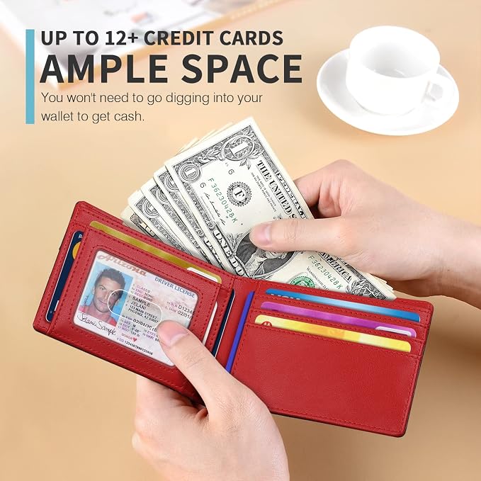 RUNBOX Wallet for Men, Slim Leather Bifold, RFID Blocking Card Holder | Minimalist Front Pocket Design, Credit Card Organizer, Holds 11 Cards, Large Capacity, Thin Profile, Birthday Gifts for Men - Image 2