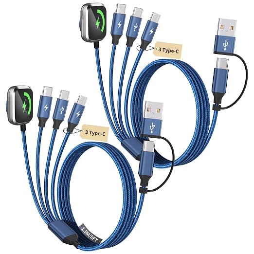 2026 Travel Essentials for iWatch Charger with 3 Type-C Ports, 2Pcs 5FT | 4 IN 2 USB C Multi Charging Cable, iPhone Wacth Charger for iWatch Ultra/SE/11-1, iPhone17-15/S26/Car, Camping Essentials by MPATIBY