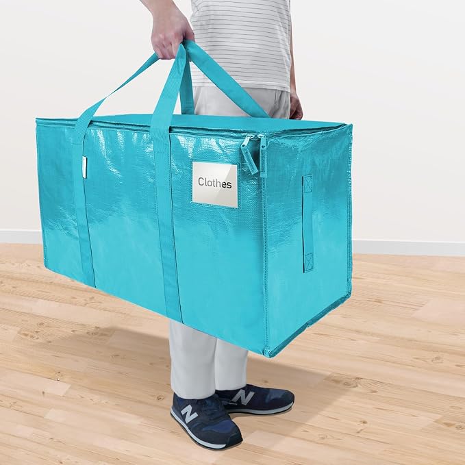 TICONN 4 Pack Extra Large Moving Bags Heavy Duty with Zippers & Carrying Handles, Durable Storage Bags Moving Boxes for Closet Organizers and Storage (4 Pack, Aqua) - Image 2