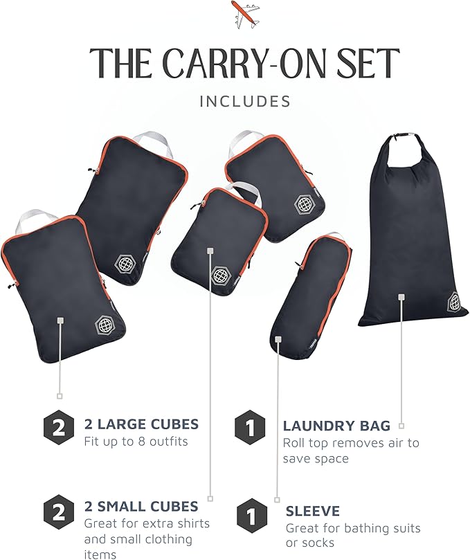 TRIPPED Travel Gear Compression Packing Cubes for Carry-On Travel 6-Pack | Ultralight Ripstop Packing Cubes with Compression Zippers for Organized Carry-On Luggage, Backpack, and Travel Packing - Image 6