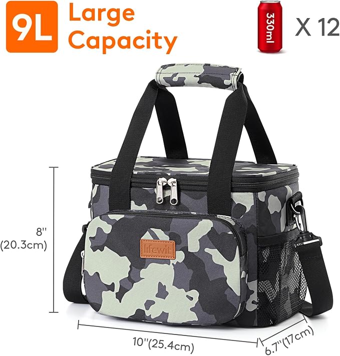 Lifewit Medium Lunch Bag, Insulated Lunch Box, Soft Cooler Cooling Tote for Adult Men Women, Camouflage 12-Can (9L) - Image 3