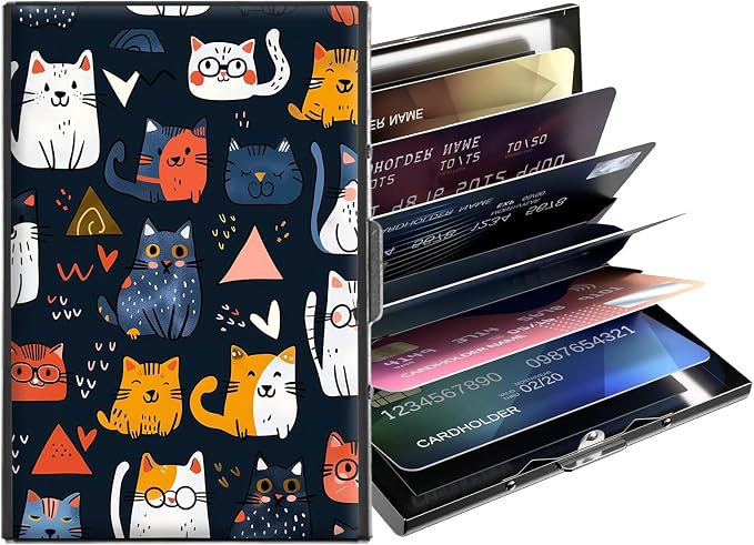 Metal Wallet,Credit Card Holder for Women,Slim RFID Blocking Credit Card Holder Thin Aluminum Wallet ID Case,6 Slot Business Mini Hard Metal Case for Women/Men,Cartoon Cat Cute by Unknown