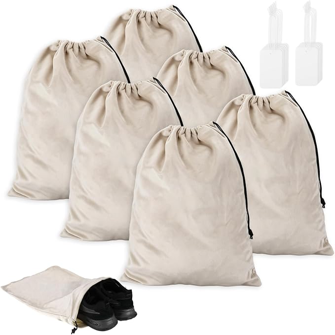 6 Pcs Shoe Bags for Travel Packing, Large Dustproof Shoe Covers With Drawstring for Handbags Sneaker, Washable Soft Flannel Storage Pouch for Traveling Suitcase Gym Closet Organizer by Unknown