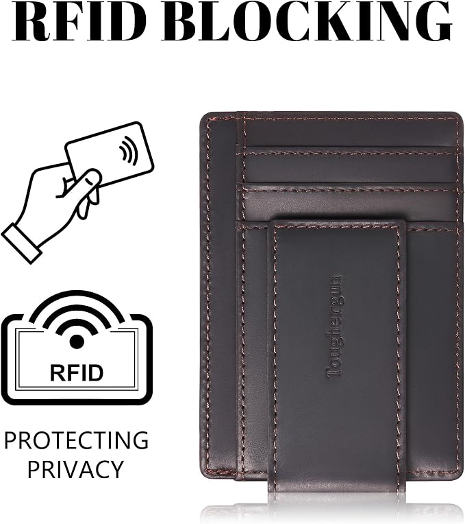 Toughergun Slim Wallet for Men RFID Blocking Money Clip, Minimalist Front Pocket Credit Card Holder, Magnetic Thin Mens Wallets with ID Window - Image 6