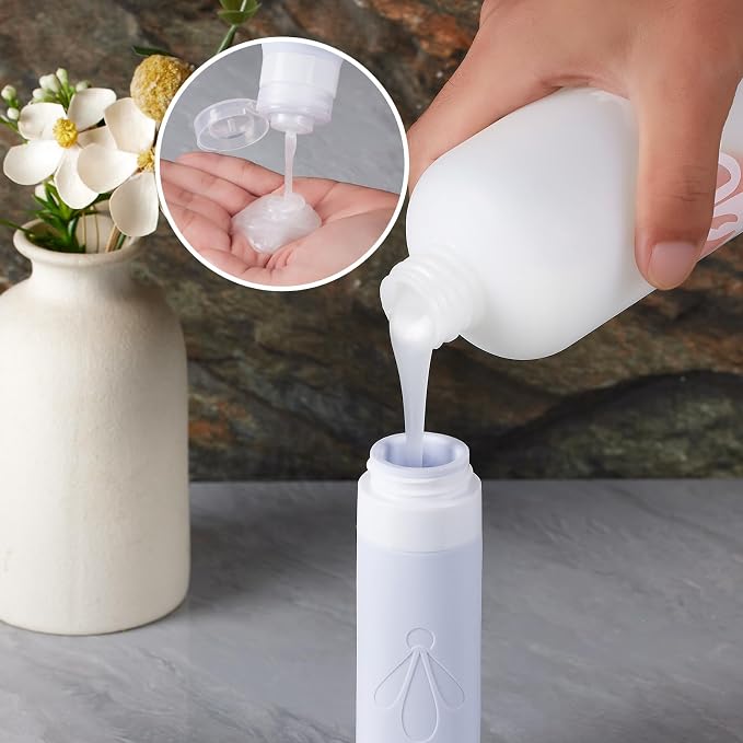 INSFIT travel bottles for toiletries 8 Pack, Leak proof Travel Size Toiletries Containers with toiletry bag, Squeezable Silicone Bottles & Cream Jars, Travel Essentials BPA-Free kit for Shampoo - Image 3