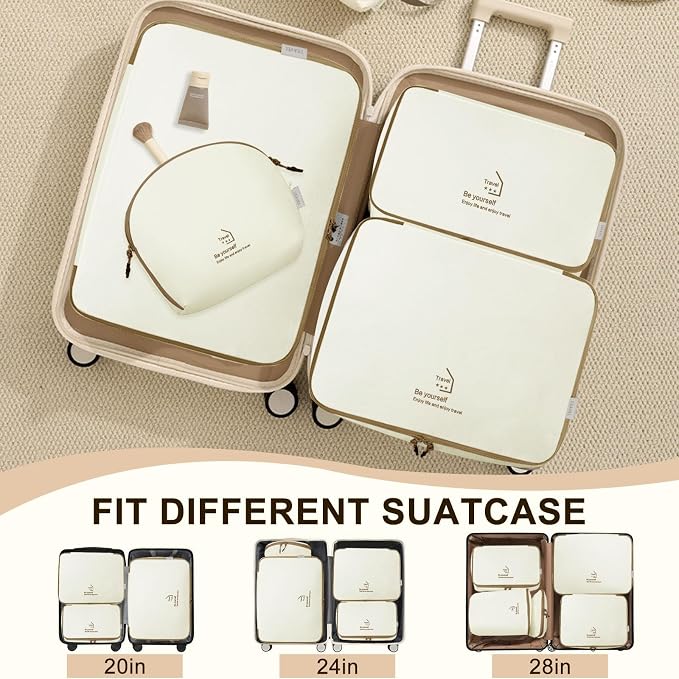 5 Set Packing Cubes for Travel, Various Sizes Luggage Organizer Bags with Double Zipper, Durable Space Saver Bags Travel Essentials (5 Set, Beige) - Image 4