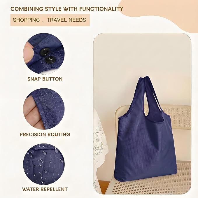 2 Pack Large Foldable Shopping Bag, Reusable Grocery Bag, Black | Waterproof Nylon, 35 Pounds Weight Capacity, Pocket Size Carrier - Image 5