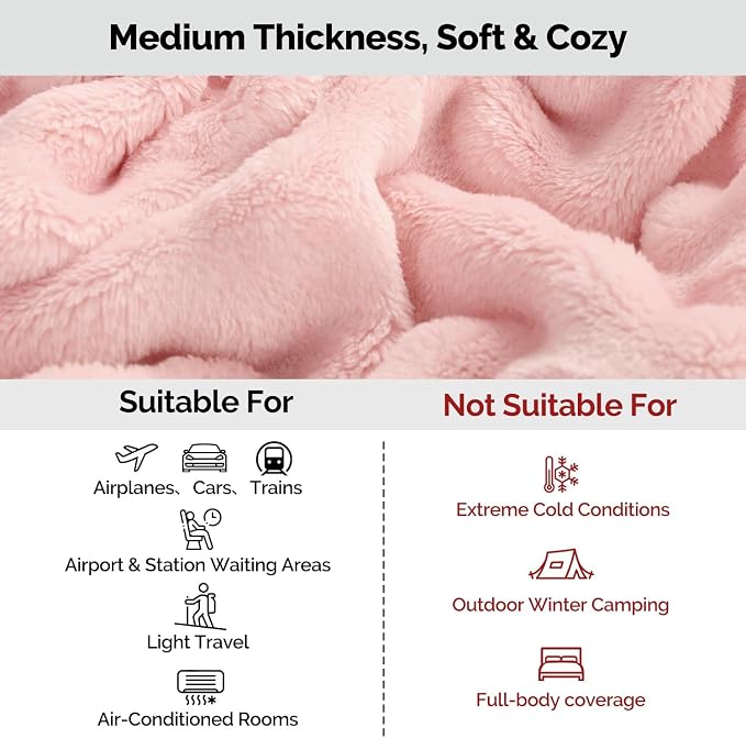 Pink Travel Blanket for Airplane, Portable Soft Flannel with Pouch & Clip | Skin-Friendly Flannel, Lightweight Portable Design with Clip, Hands-Free Carry, Essential Travel Gear for Frequent Flyers - Image 7