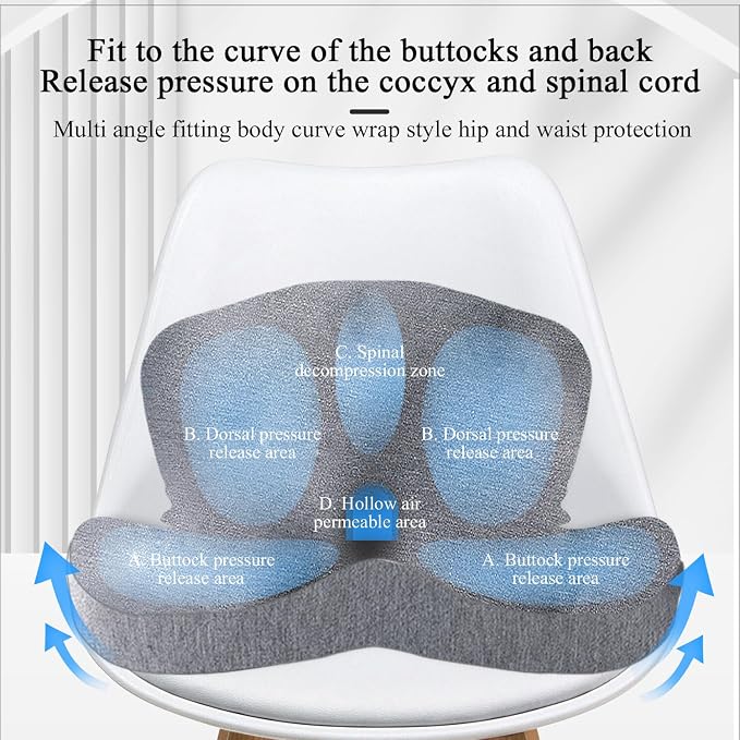 Seat Cushion with Lumbar Support Pillow, Back and Seat Cushion for Office | Ergonomic L-Shaped Car Seat Cushion for Cars, Wheelchairs, Truck Seat Cushion for Sciatica & Lower Back Pain Relief - Image 8