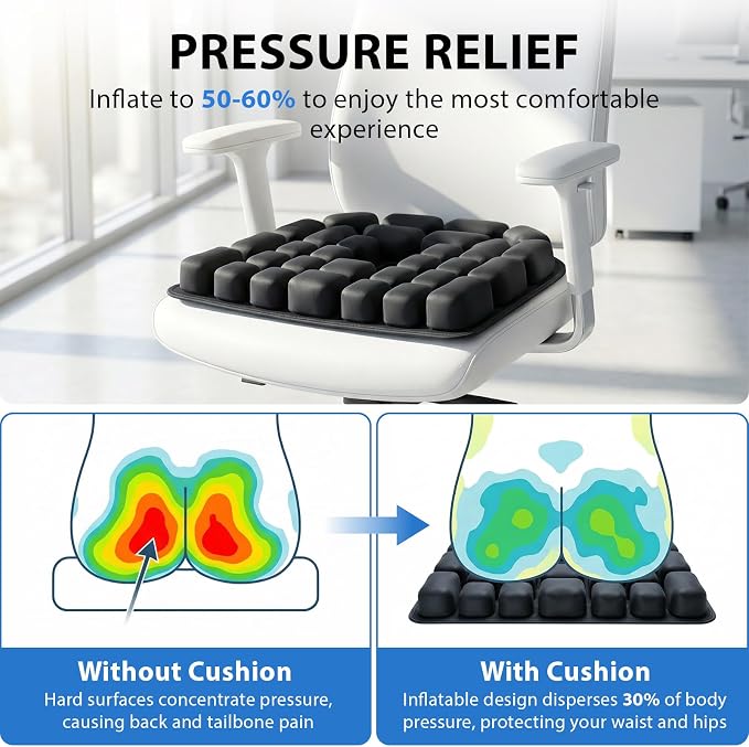 Inflatable Seat Cushion, Pressure Relief Airplane Seat Cushion for Long Flights Built-in Air Pump, Portable Car Seat Cushions,Office Chair Wheelchair Cushions Relief Discomfort in Coccyx&Buttock - Image 2