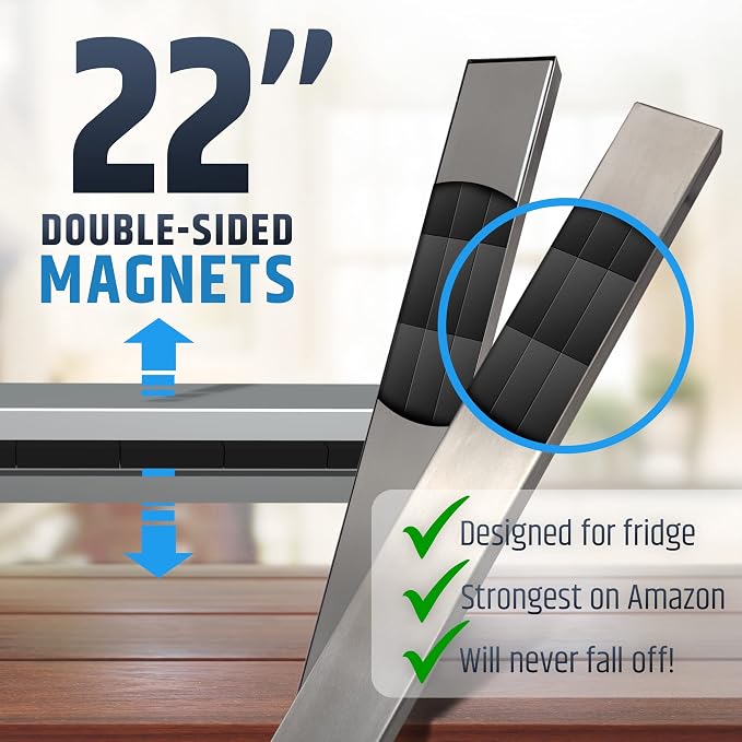 22" Premium Magnetic Knife Holder for Refrigerator (Double-Sided Heavy-Duty Magnets) - Upgraded Strip for Strong Fridge Mount - Clear Up Counter Space - 304 Anti-Rust Stainless Steel (Upgraded Design) - Image 4