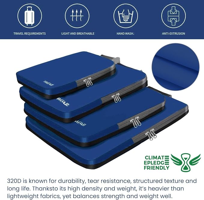 BAGAIL 4 Set/6 Set/8 Set Compression Packing Cubes Travel Accessories Expandable Packing Organizers (Cloth Pattern, 4-Navy) - Image 6