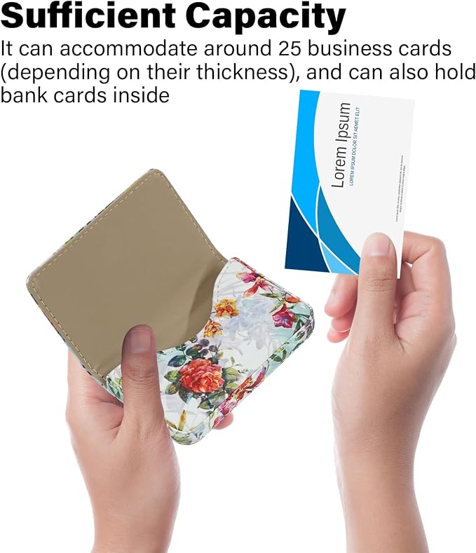 Business Card Holder，PU Leather Business Card Case Color Printing Pattern Card Holder Wallet，Pockets Magnetic Credit Card Holders for Men and Women - Flamingo - Image 3