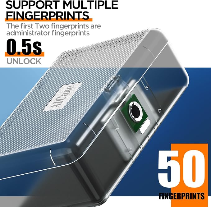 AICase Biometric Fingerprint Storage Box, Transparent Portable Jewelry Cash Safe Storage Box, Rechargeable Lock Box for Car Home Office Travel_Clear - Image 3