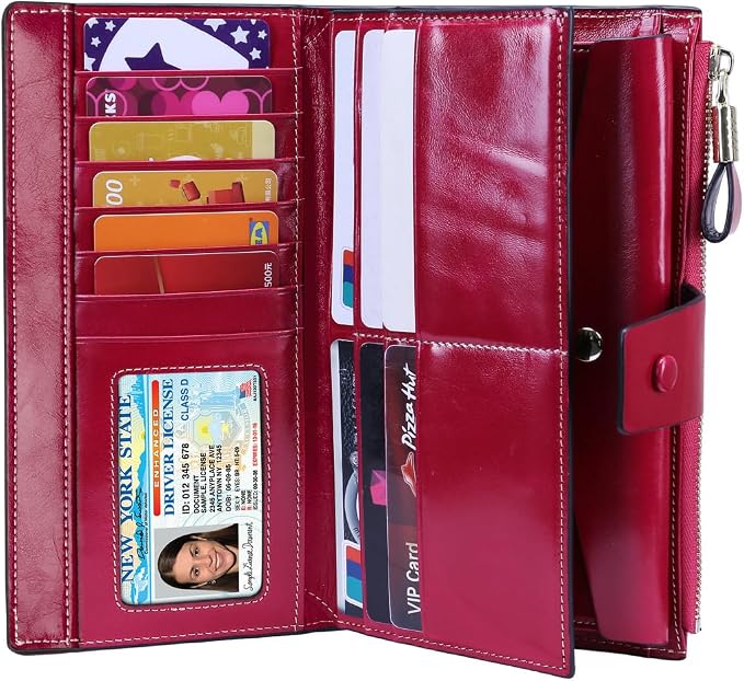 Itslife Womens RFID Blocking Large Capacity Luxury Wax Genuine Leather Wallet Clutch Ladies Card Holder - Image 3
