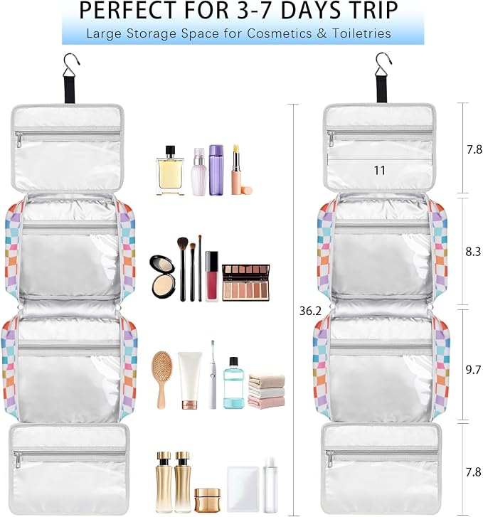 Hanging Travel Toiletry Bag,Large Capacity Cosmetic Travel Toiletry Organizer for Women with 4 Compartments & 1 Sturdy Hook,Perfect for Travel/Daily Use/Christmas - Image 6
