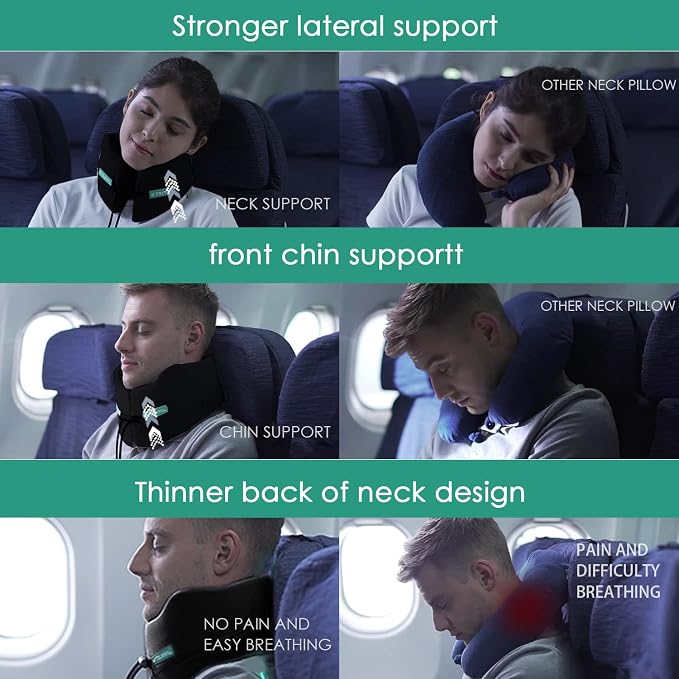 GOLDORANGE Travel Pillow Neck Chin Head Support 100% Pure Memory Foam Neck Pillows for Long Flights Airplane Car Office Sleeping Rest Portable Plane Accessories Black S - Image 6